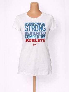 Nike Dri-FIT Cotton Graphic T-Shirt Womens White “Passionate Strong Athlete” Tee